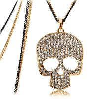 Zinc Alloy Sweater Chain Necklace, Skull, fashion jewelry & for woman & with rhinestone Approx 29.92 Inch 