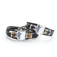 Fashion Zinc Alloy Bracelets, with Synthetic Leather, fashion jewelry & Unisex black Approx 21.8 cm, Approx 21.2 cm 