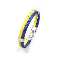 Bracelet en cuir artificiel, alliage de zinc, avec Cuir synthétique, bijoux de mode & unisexe, bleu et jaune Environ 22 cm, Vendu par PC