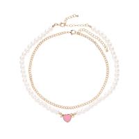 Plastic Pearl Necklace, Zinc Alloy, with ABS Plastic Pearl, Heart, gold color plated, 2 pieces & fashion jewelry & for woman & enamel cm 
