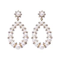 Zinc Alloy Rhinestone Drop Earring, with ABS Plastic Pearl, gold color plated, fashion jewelry & for woman & with rhinestone, two different colored 