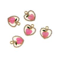 Zinc Alloy Rhinestone Pendants, Heart, KC gold color plated, Unisex & enamel & with rhinestone & hollow, pink Approx 