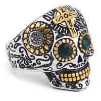 316L Stainless Steel Finger Ring, Skull & for man & with rhinestone, 28mm 