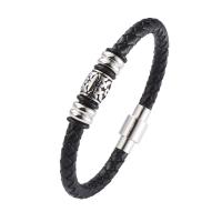 PU Leather Cord Bracelets, with 316 Stainless Steel, fashion jewelry & Unisex, black, 6mm 