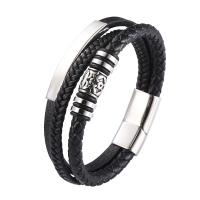 PU Leather Bracelet, fashion jewelry & multilayer & for man, black, 12mm 