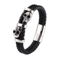 PU Leather Bracelet, with 316 Stainless Steel, Skull, Double Layer & fashion jewelry & for man 12mm 