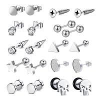 304 Stainless Steel Stud Earring Set, Vacuum Ion Plating, fashion jewelry & for man 