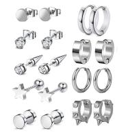 304 Stainless Steel Stud Earring Set, with Cubic Zirconia, Vacuum Ion Plating, fashion jewelry & for man 