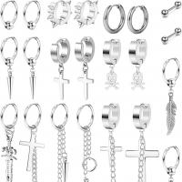304 Stainless Steel Earring Set, Vacuum Ion Plating, punk style & for man 
