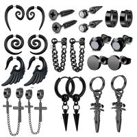 304 Stainless Steel Earring Set, Vacuum Ion Plating, punk style & for man, black 