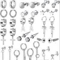 304 Stainless Steel Earring Set, with Cubic Zirconia, Vacuum Ion Plating, punk style & Unisex 