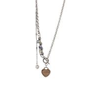 Титан ожерелье ювелирных изделий, титан, с Стеклянные бусины, Сердце, ювелирные изделия моды & Женский, серебряный, длина:58 см, продается PC