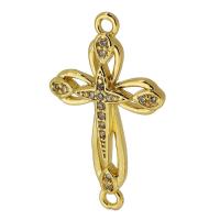 Cubic Zirconia Micro Pave Brass Connector, Cross, real gold plated, micro pave cubic zirconia, gold Approx 2mm 