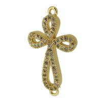 Cubic Zirconia Micro Pave Brass Connector, Cross, real gold plated, micro pave cubic zirconia, gold Approx 1mm 