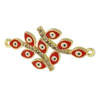 Evil Eye Jewelry Connector, Brass, Branch, real gold plated, micro pave cubic zirconia & enamel, red Approx 1mm 