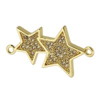 Cubic Zirconia Micro Pave Brass Connector, Star, real gold plated, micro pave cubic zirconia, gold Approx 1mm 