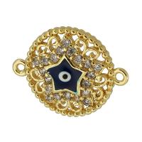 Evil Eye Jewelry Connector, Brass, Flat Round, real gold plated, micro pave cubic zirconia & hollow, gold Approx 0.5mm 