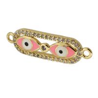 Cubic Zirconia Micro Pave Brass Connector, real gold plated, evil eye pattern & micro pave cubic zirconia & enamel, pink Approx 1mm 