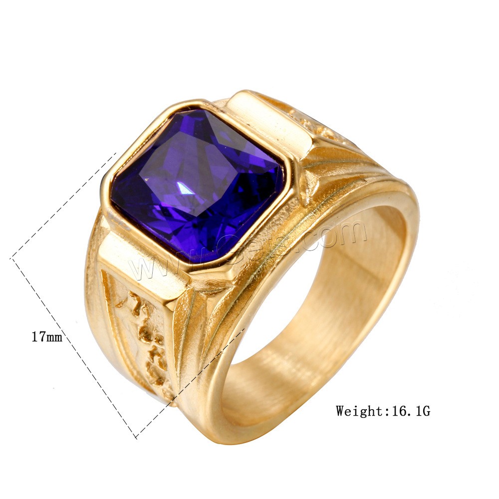 Titanium Steel Finger Ring, gold color plated, Unisex & different size for choice & micro pave cubic zirconia, more colors for choice, Sold By PC