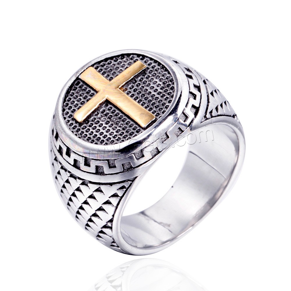 Титан Сталь палец кольцо, титан, Другое покрытие, с Креста узор & Мужская & разный размер для выбора, Много цветов для выбора, продается PC