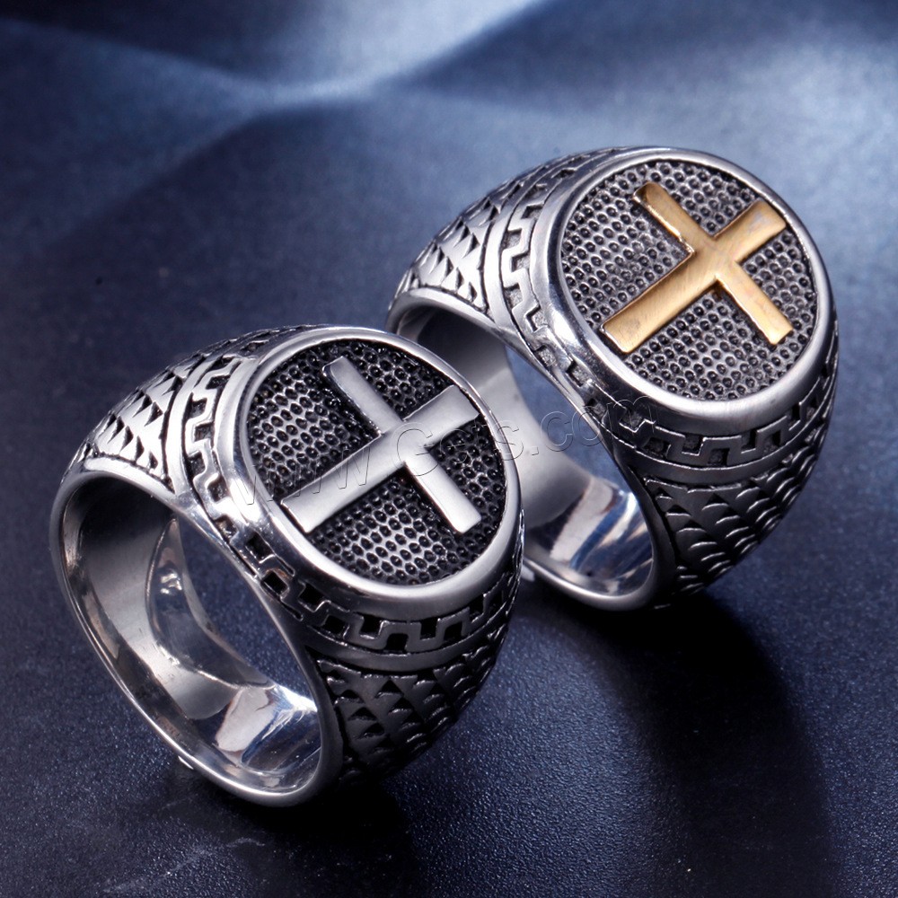 Титан Сталь палец кольцо, титан, Другое покрытие, с Креста узор & Мужская & разный размер для выбора, Много цветов для выбора, продается PC