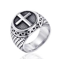 Titanium Steel Finger Ring, plated, with cross pattern & Unisex 