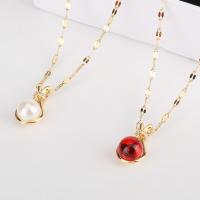 Stainless Steel Jewelry Necklace, 304 Stainless Steel, with Glass Beads & Plastic Pearl, 18K gold plated, for woman & with rhinestone Approx 16-18 Inch 