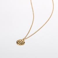 Stainless Steel Jewelry Necklace, 304 Stainless Steel, Flat Round, real gold plated, oval chain & with letter pattern & for woman Approx 16-18 Inch 