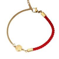 Stainless Steel Charm Bracelet, 304 Stainless Steel, with Polyester Cord, Round, real gold plated, with letter pattern & for woman Approx 6-8 Inch 