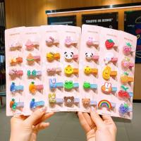 Children Hair Clip, Resin, with Cloth, handmade, 5 pieces & Girl multi-colored, 20mm 