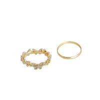 Brass Ring Set, plated, 2 pieces & Adjustable & open & micro pave cubic zirconia & for woman 1.6cm,1.7cm 
