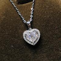 Cubic Zircon Micro Pave Brass Necklace, Heart, platinum color plated, micro pave cubic zirconia & for woman Approx 15.75 Inch 