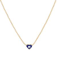 Evil Eye Jewelry Necklace, Brass, Heart, gold color plated, for woman & enamel, blue Approx 16.14 Inch 