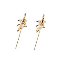 Brass Drop Earring, with Plastic Pearl, gold color plated, fashion jewelry & for woman, 51mm 