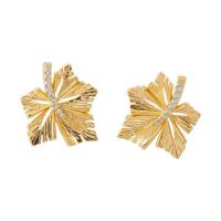 Rhinestone Brass Stud Earring, Maple Leaf, gold color plated, fashion jewelry & for woman & with rhinestone, golden 