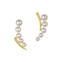 Rhinestone Brass Stud Earring, with Plastic Pearl, gold color plated, fashion jewelry & for woman & with rhinestone, 23mm 