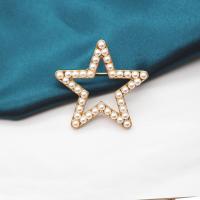 Plastic Pearl Brooch, Zinc Alloy, with Plastic Pearl, Star, gold color plated, for woman, 40mm 