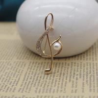 Rhinestone Zinc Alloy Brooch, with Plastic Pearl, Music Note, gold color plated, for woman & with rhinestone 