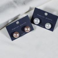 Freshwater Pearl Stud Earring, Flat Round, fashion jewelry & for woman 12-13mm 