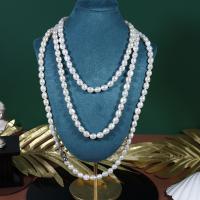 Collier en perles d'eau douce Pull, perle d'eau douce cultivée, Irrégulière, Double couche & bijoux de mode & pour femme & avec strass, blanc, 7mm-8mm cm, Vendu par PC