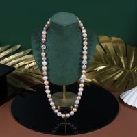 Freshwater Pearl Sweater Chain Necklace, fashion jewelry & for woman & with rhinestone, mixed colors, 7-8mm cm 