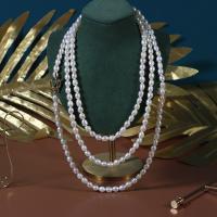 Пресноводные перлы ожерелье цепи свитера, Пресноводные жемчуги, с Латунь, ювелирные изделия моды & Женский, белый, 5-6mm, длина:120 см, продается PC