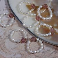 Bague de perle de culture d'eau douce, perle d'eau douce cultivée, avec quartz rose, 14K rempli d’or, bijoux de mode & pour femme, blanc, 6-7mmu30013-4mm cm, Vendu par PC