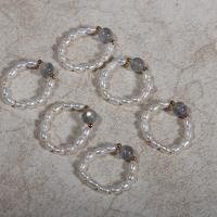 Kultivierten Süßwasser Perle Ring, Natürliche kultivierte Süßwasserperlen, mit Mondstein, 14K goldgefüllt, Modeschmuck & für Frau, weiß, 6-7mmu30013-4mm, Länge:6 cm, verkauft von PC