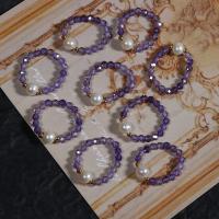 Kultivierten Süßwasser Perle Ring, Natürliche kultivierte Süßwasserperlen, mit elastischer Faden & Amethyst, 14K goldgefüllt, Modeschmuck & für Frau, 5-6mmu30013-4mm, Länge:6 cm, verkauft von PC