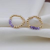 Brass Finger Ring, with Elastic Thread & Amethyst, handmade, fashion jewelry & for woman, 3mm 