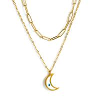 Stainless Steel Jewelry Necklace, 304 Stainless Steel, with 5cm extender chain, Moon, Vacuum Ion Plating, Double Layer & for woman & enamel 15mm Approx 38 cm, Approx 45 cm 