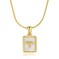 Stainless Steel Jewelry Necklace, 304 Stainless Steel, with Shell, with 5cm extender chain, Rectangle, Vacuum Ion Plating, Zodiac symbols jewelry & for woman Approx 45 cm 