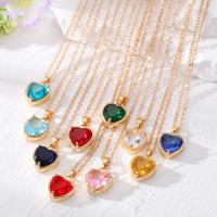 Crystal Zinc Alloy Necklace, with Crystal, with 5cm extender chain, Heart, gold color plated, for woman & faceted Approx 50 cm 