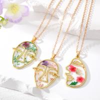Resin Zinc Alloy Necklace, with Dried Flower & Resin, with 5cm extender chain, gold color plated & for woman & epoxy gel Approx 50 cm 